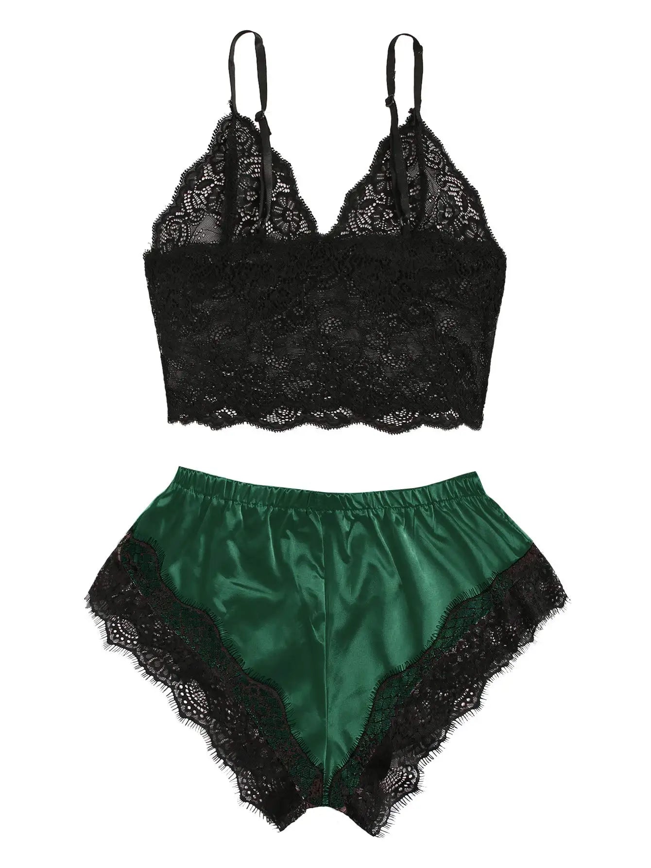 1Damen 2-teiliges sexy Spitzen-Pyjama-Set, durchsichtiges Bralette, Cami-Top und Shorts, atmungsaktive Nachtwäsche, Sommer-Dessous in Übergröße So ist Leben