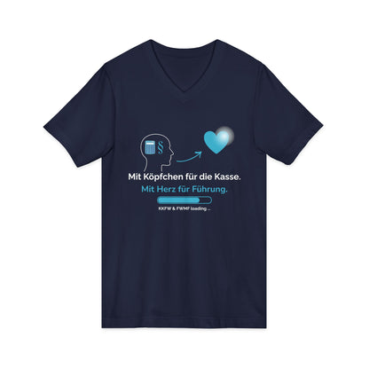 Leadership Heart V-Neck Tee — "Mit Köpfchen für die Kasse. Mit Herz für Führung."