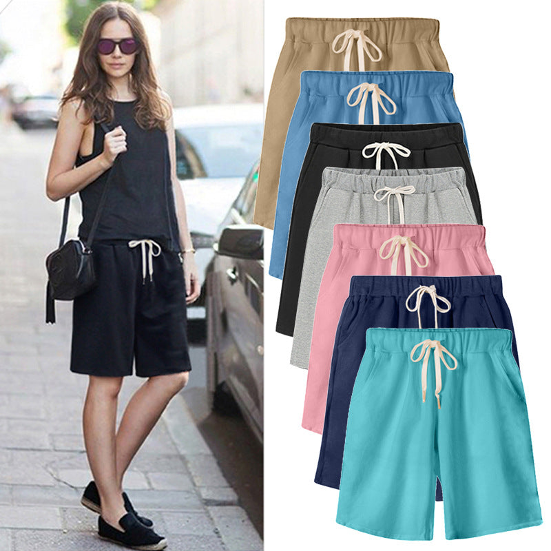 Solid Color Women's Summer High Waist 150kg Five-Point Pants Large Size Drawstring Sports Casual Pants Plus Size Slim Straight-Leg Pants Weizhong So ist Leben