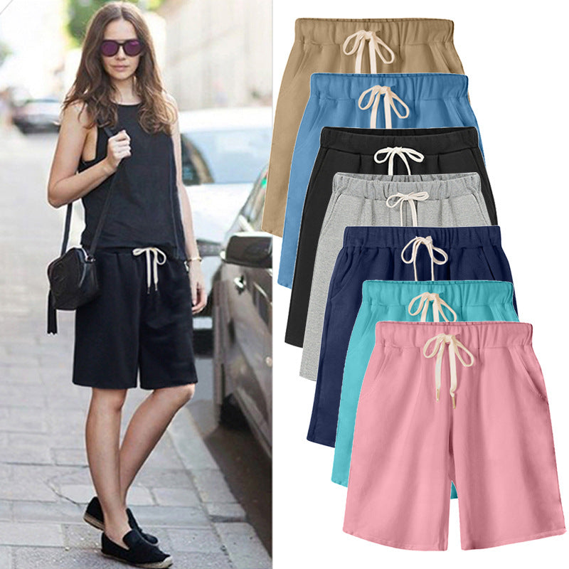 Solid Color Women's Summer High Waist 150kg Five-Point Pants Large Size Drawstring Sports Casual Pants Plus Size Slim Straight-Leg Pants Weizhong So ist Leben