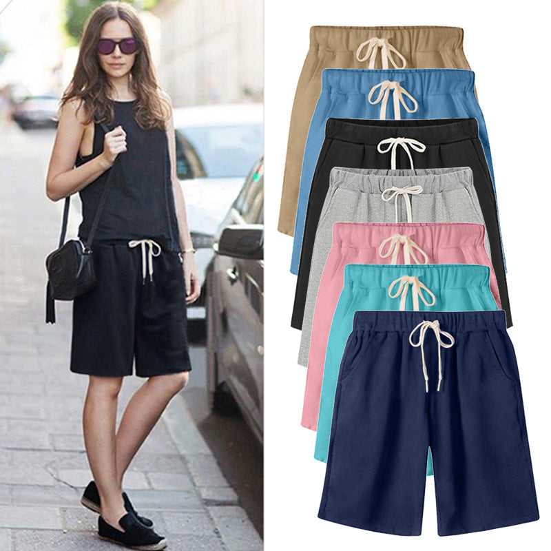 Solid Color Women's Summer High Waist 150kg Five-Point Pants Large Size Drawstring Sports Casual Pants Plus Size Slim Straight-Leg Pants Weizhong So ist Leben