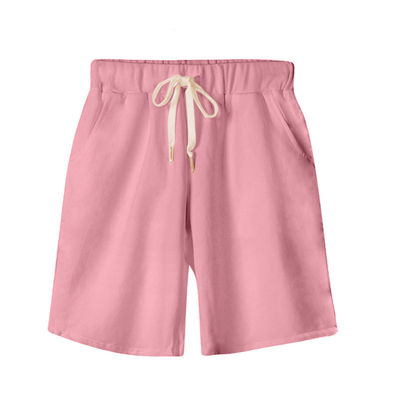 Solid Color Women's Summer High Waist 150kg Five-Point Pants Large Size Drawstring Sports Casual Pants Plus Size Slim Straight-Leg Pants Weizhong So ist Leben