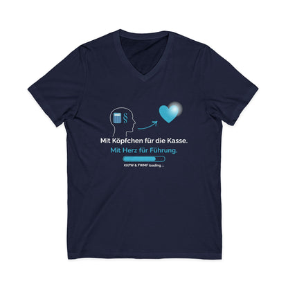 Leadership Heart V-Neck Tee — "Mit Köpfchen für die Kasse. Mit Herz für Führung."