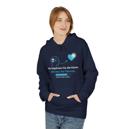 Hoodie – "Mit Köpfchen für die Kasse. Mit Herz für Führung." German Leadership Cashier Pullover