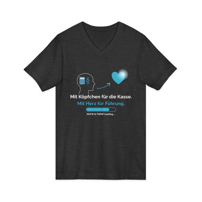 Leadership Heart V-Neck Tee — "Mit Köpfchen für die Kasse. Mit Herz für Führung."