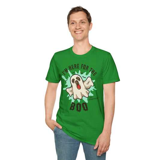 Halloween Ghost T-Shirt, I’m Here for the Boo Tee, Unisex Graphic Shirt, Spooky Season Top, Fun Costume T-Shirt Printify