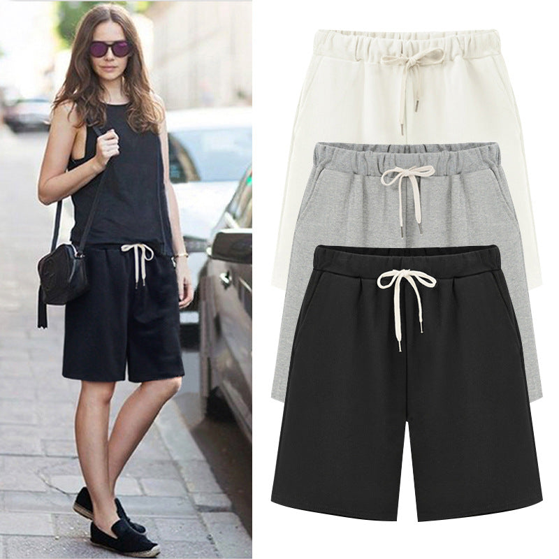 Solid Color Women's Summer High Waist 150kg Five-Point Pants Large Size Drawstring Sports Casual Pants Plus Size Slim Straight-Leg Pants Weizhong So ist Leben
