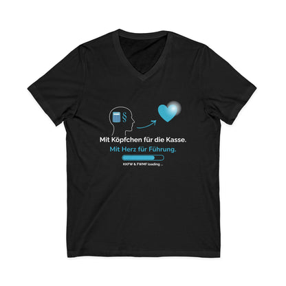 Leadership Heart V-Neck Tee — "Mit Köpfchen für die Kasse. Mit Herz für Führung."