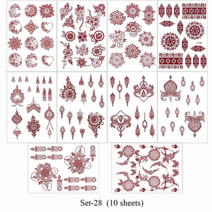 10 Teile/satz Kastanienbraun Farbe Henna Tattoo Aufkleber für Hand Braun Rot Henna Tattoos für Frauen Wasserdicht Temporäre Mehndi Fake Tattoo So ist Leben