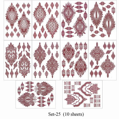 10 Teile/satz Kastanienbraun Farbe Henna Tattoo Aufkleber für Hand Braun Rot Henna Tattoos für Frauen Wasserdicht Temporäre Mehndi Fake Tattoo So ist Leben