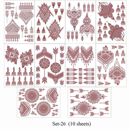 10 Teile/satz Kastanienbraun Farbe Henna Tattoo Aufkleber für Hand Braun Rot Henna Tattoos für Frauen Wasserdicht Temporäre Mehndi Fake Tattoo So ist Leben