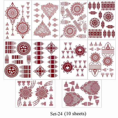 10 Teile/satz Kastanienbraun Farbe Henna Tattoo Aufkleber für Hand Braun Rot Henna Tattoos für Frauen Wasserdicht Temporäre Mehndi Fake Tattoo So ist Leben