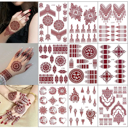 10 Teile/satz Kastanienbraun Farbe Henna Tattoo Aufkleber für Hand Braun Rot Henna Tattoos für Frauen Wasserdicht Temporäre Mehndi Fake Tattoo So ist Leben