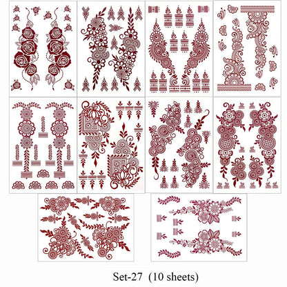 10 Teile/satz Kastanienbraun Farbe Henna Tattoo Aufkleber für Hand Braun Rot Henna Tattoos für Frauen Wasserdicht Temporäre Mehndi Fake Tattoo So ist Leben