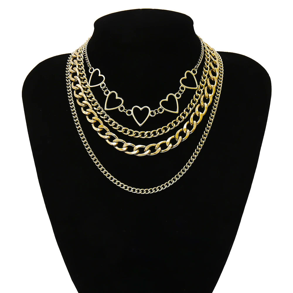 Neue Vintage-Mode Gold-platte Herz-form Multilevel Kette Anhänger Halsketten Für Frauen Halskette Weibliche Boho Schmuck Geschenk So ist Leben