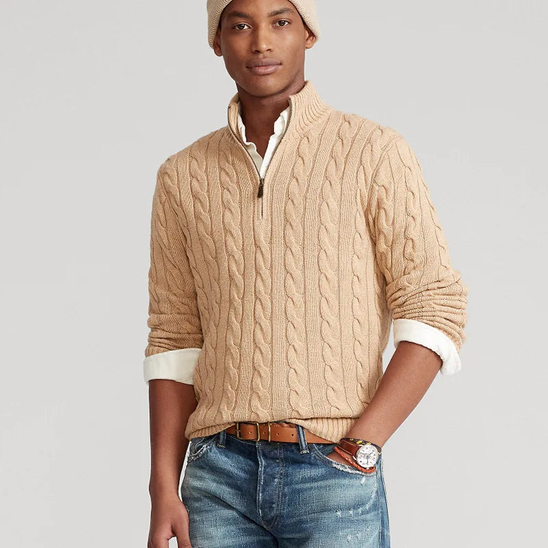 8509 Herbst Winter Männer Gestrickte Mock Neck Pullover Mode Warm Halten Twist Business Casual Herren Langarm Strickwaren Tops So ist Leben