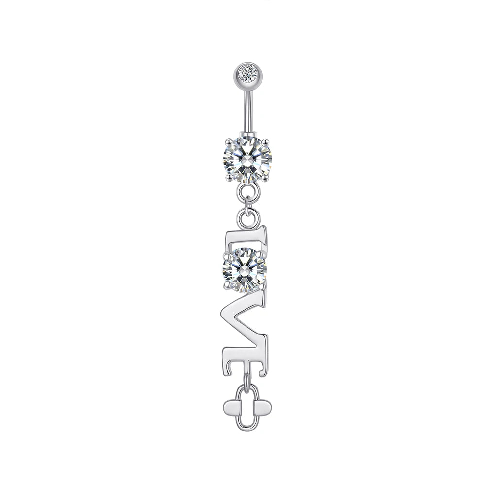 Dainsty baumelnde Bauchnabelringe Chirurgenstahl 14G Bar Nabelpiercing Ring Kristall CZ Biene Blume Herz Bauchring Ohrschmuck So ist Leben