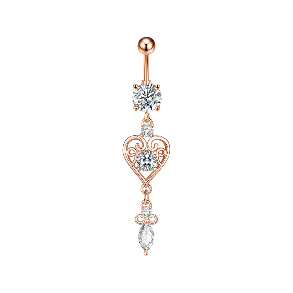 Dainsty baumelnde Bauchnabelringe Chirurgenstahl 14G Bar Nabelpiercing Ring Kristall CZ Biene Blume Herz Bauchring Ohrschmuck So ist Leben