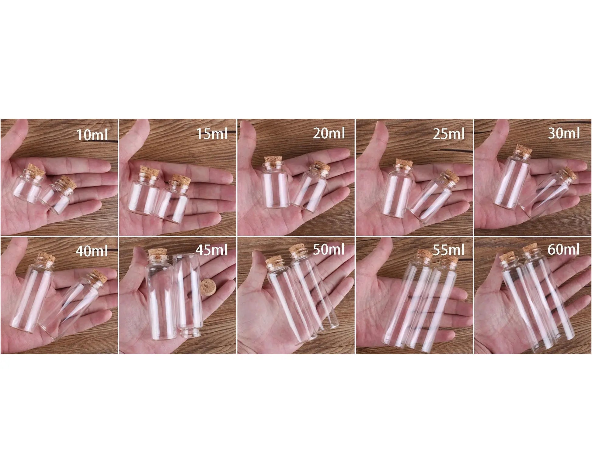 24 Stück 10 ml, 15 ml, 20 ml, 25 ml, 30 ml, niedliche Klarglasflaschen mit Korken, leere Gewürzflaschen, Gläser, DIY-Bastelfläschchen - So ist Leben