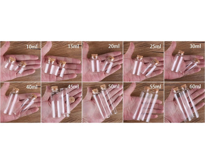 24 Stück 10 ml, 15 ml, 20 ml, 25 ml, 30 ml, niedliche Klarglasflaschen mit Korken, leere Gewürzflaschen, Gläser, DIY-Bastelfläschchen - So ist Leben