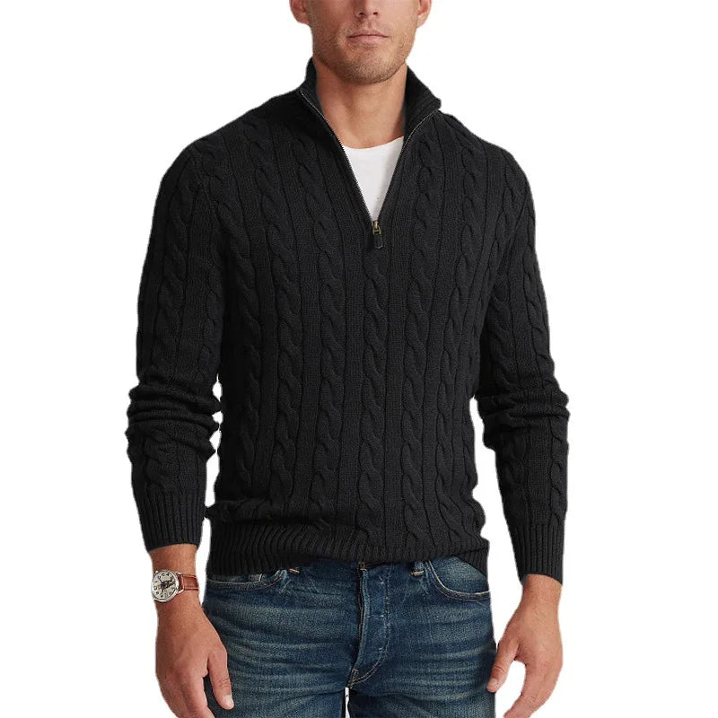 8509 Herbst Winter Männer Gestrickte Mock Neck Pullover Mode Warm Halten Twist Business Casual Herren Langarm Strickwaren Tops So ist Leben