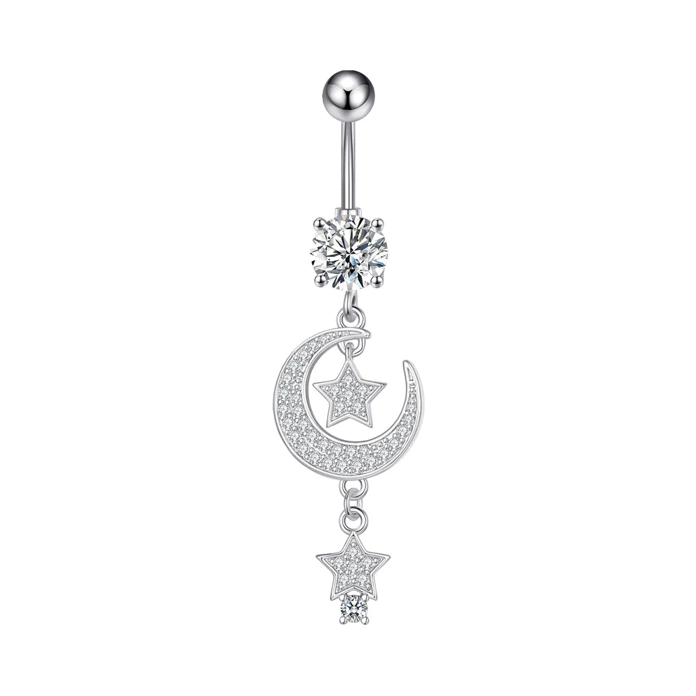 Dainsty baumelnde Bauchnabelringe Chirurgenstahl 14G Bar Nabelpiercing Ring Kristall CZ Biene Blume Herz Bauchring Ohrschmuck So ist Leben