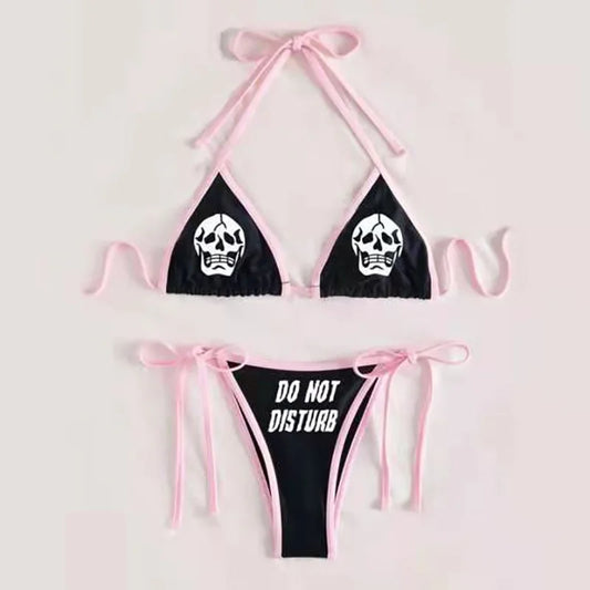 Punk Gothic Briefe Drucken Bikinis Set Sexy Bikini 2023 Frauen Schädel Muster V-ausschnitt Bademode Mode Badeanzug Badeanzug So ist Leben
