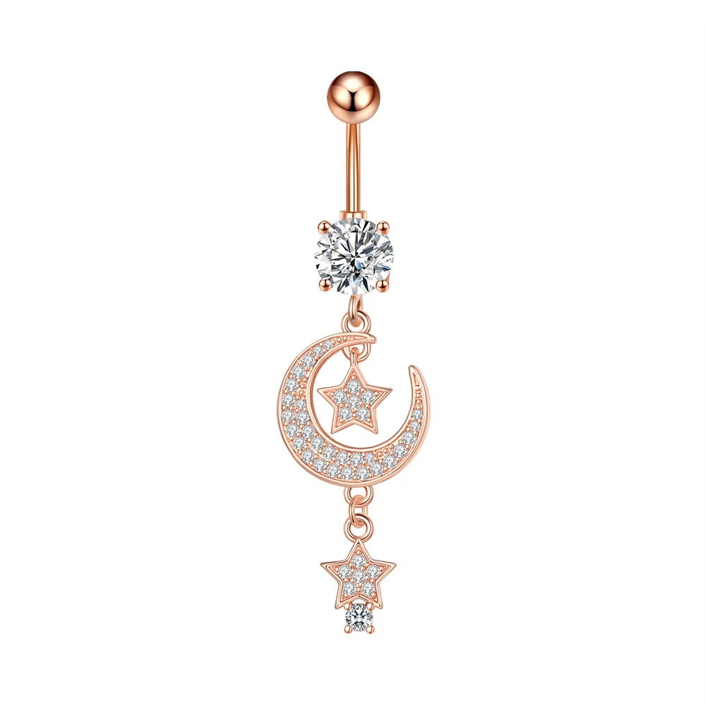 Dainsty baumelnde Bauchnabelringe Chirurgenstahl 14G Bar Nabelpiercing Ring Kristall CZ Biene Blume Herz Bauchring Ohrschmuck So ist Leben