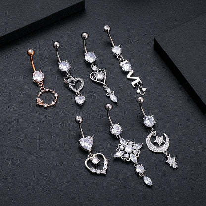 Dainsty baumelnde Bauchnabelringe Chirurgenstahl 14G Bar Nabelpiercing Ring Kristall CZ Biene Blume Herz Bauchring Ohrschmuck So ist Leben