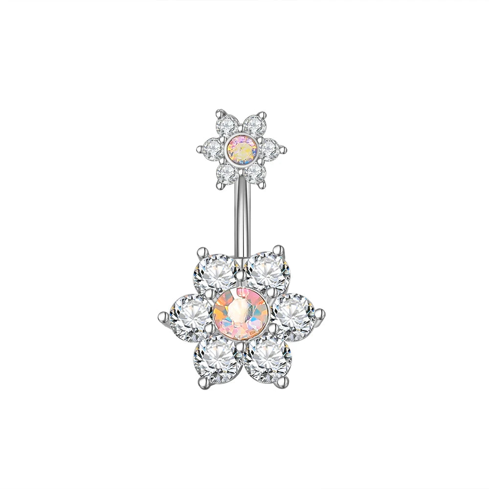 Dainsty baumelnde Bauchnabelringe Chirurgenstahl 14G Bar Nabelpiercing Ring Kristall CZ Biene Blume Herz Bauchring Ohrschmuck So ist Leben