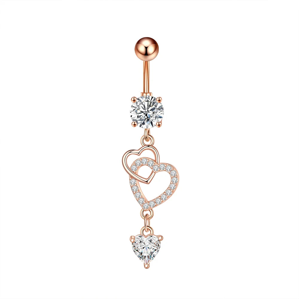 Dainsty baumelnde Bauchnabelringe Chirurgenstahl 14G Bar Nabelpiercing Ring Kristall CZ Biene Blume Herz Bauchring Ohrschmuck So ist Leben