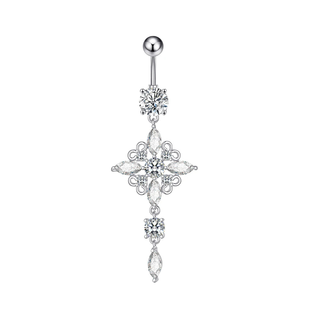 Dainsty baumelnde Bauchnabelringe Chirurgenstahl 14G Bar Nabelpiercing Ring Kristall CZ Biene Blume Herz Bauchring Ohrschmuck So ist Leben