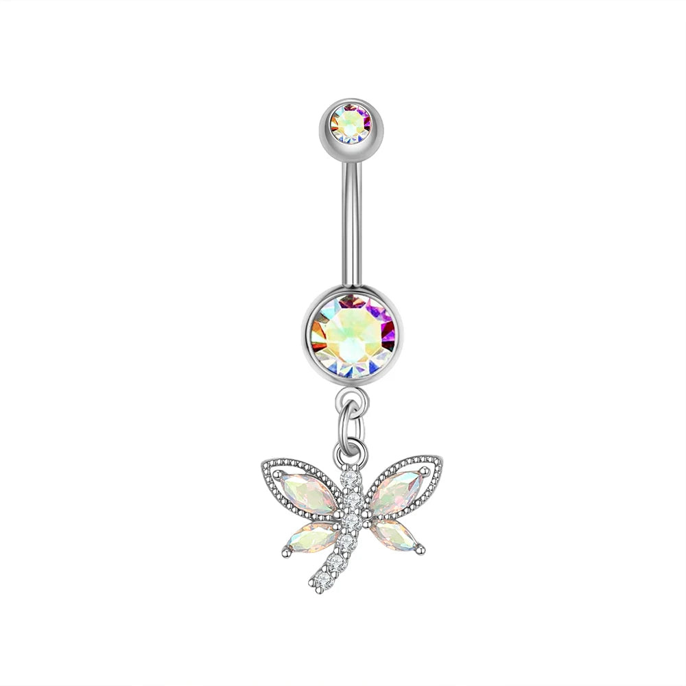 Dainsty baumelnde Bauchnabelringe Chirurgenstahl 14G Bar Nabelpiercing Ring Kristall CZ Biene Blume Herz Bauchring Ohrschmuck So ist Leben