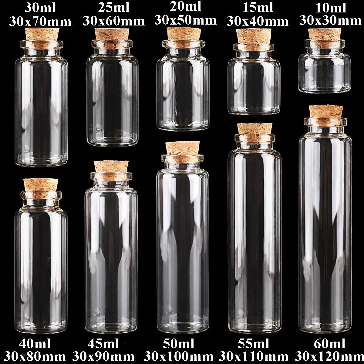 24 Stück 10 ml, 15 ml, 20 ml, 25 ml, 30 ml, niedliche Klarglasflaschen mit Korken, leere Gewürzflaschen, Gläser, DIY-Bastelfläschchen - So ist Leben