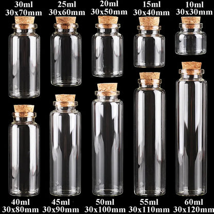 24 Stück 10 ml, 15 ml, 20 ml, 25 ml, 30 ml, niedliche Klarglasflaschen mit Korken, leere Gewürzflaschen, Gläser, DIY-Bastelfläschchen - So ist Leben