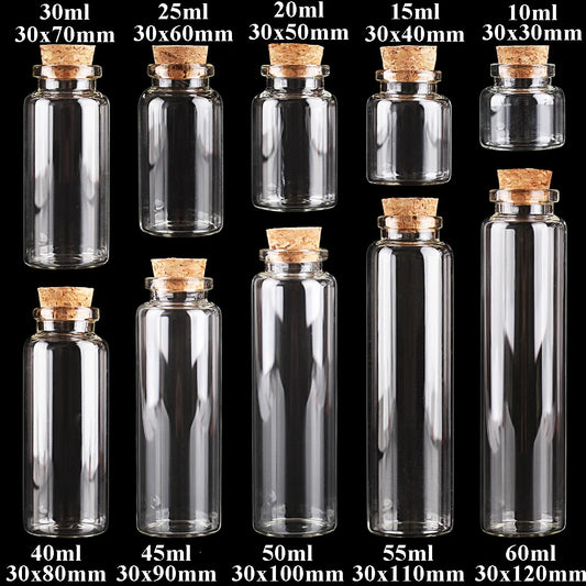 24 Stück 10 ml, 15 ml, 20 ml, 25 ml, 30 ml, niedliche Klarglasflaschen mit Korken, leere Gewürzflaschen, Gläser, DIY-Bastelfläschchen