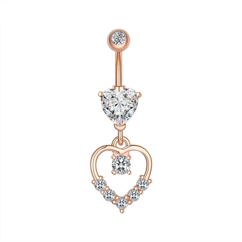 Dainsty baumelnde Bauchnabelringe Chirurgenstahl 14G Bar Nabelpiercing Ring Kristall CZ Biene Blume Herz Bauchring Ohrschmuck So ist Leben
