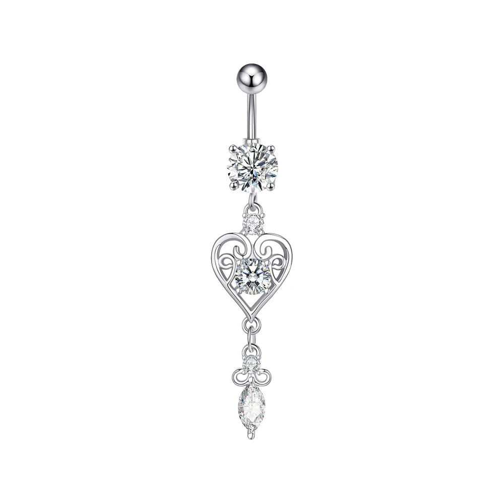 Dainsty baumelnde Bauchnabelringe Chirurgenstahl 14G Bar Nabelpiercing Ring Kristall CZ Biene Blume Herz Bauchring Ohrschmuck So ist Leben