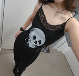2024 neue Retro Punk Gothic Kleid Frauen Streetwear Harajuku Schädel gedruckt ärmellose hohe Taille Bodycon Kleid Grunge Rave Outfits So ist Leben