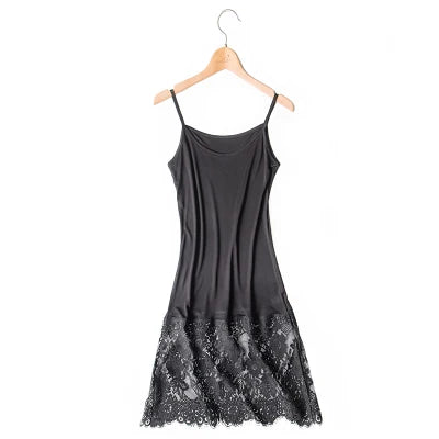 SuyaDream Damen-Slipkleid, gestrickt, aus Naturseide und Spitze unten, Anti-Leer-Slip-Kleid, nackt, schwarz, weiß, Sommer-Bottom-Wear So ist Leben