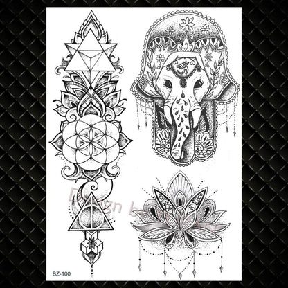 YURAN Mode Schwarz Ketten Handgelenk Henna Blume Gefälschte Tattoos Aufkleber Wasserdicht Mandala Flora Tattoo Temporäre Frauen Arm 3D Tatto So ist Leben