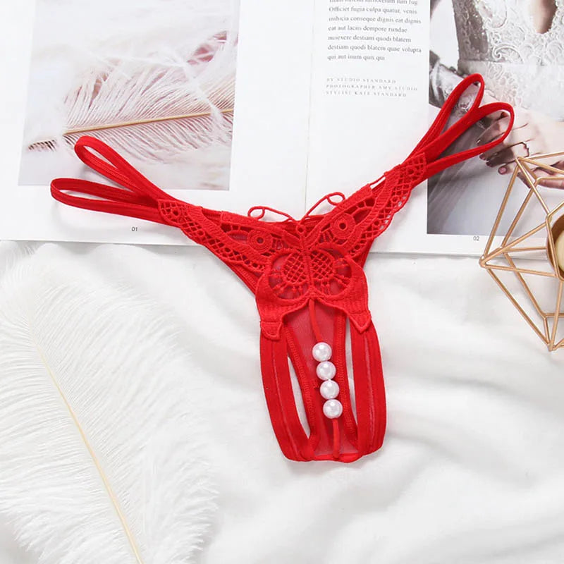 Schmetterling mit Perlen Tangas Frauen Sexy G String Sexy Unterwäsche Tangas Damen Spitze Dessous Sexy Transparente Höschen So ist Leben