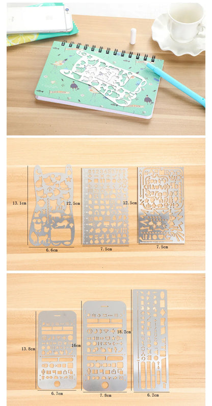 Multifunktionales Hohllineal aus Edelstahl, Katze, geometrische Figur, Zeichnungsschablonen, Vorlagen, Metalllineal, Diy-Werkzeug, Tagebuch-Vorlage
