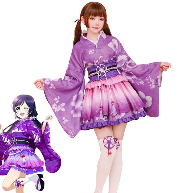 Anime Love Live Nozomi Tojo Cosplay Kostüm Lovelive Kimono Lila Kostüm Damenbekleidung So ist Leben