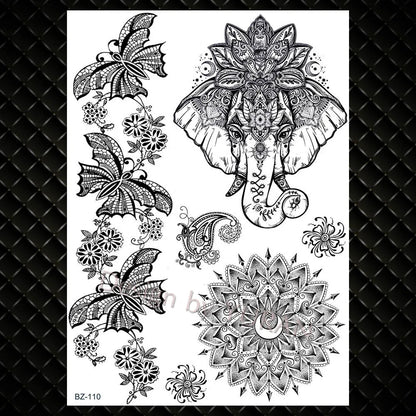 YURAN Mode Schwarz Ketten Handgelenk Henna Blume Gefälschte Tattoos Aufkleber Wasserdicht Mandala Flora Tattoo Temporäre Frauen Arm 3D Tatto So ist Leben