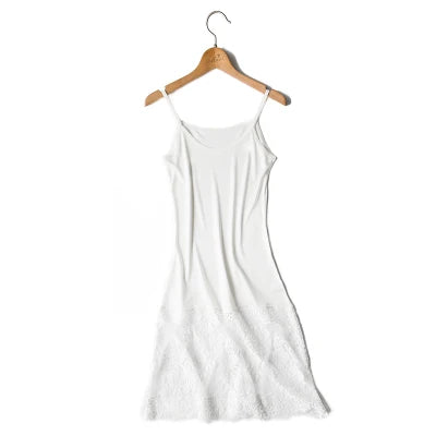 SuyaDream Damen-Slipkleid, gestrickt, aus Naturseide und Spitze unten, Anti-Leer-Slip-Kleid, nackt, schwarz, weiß, Sommer-Bottom-Wear So ist Leben