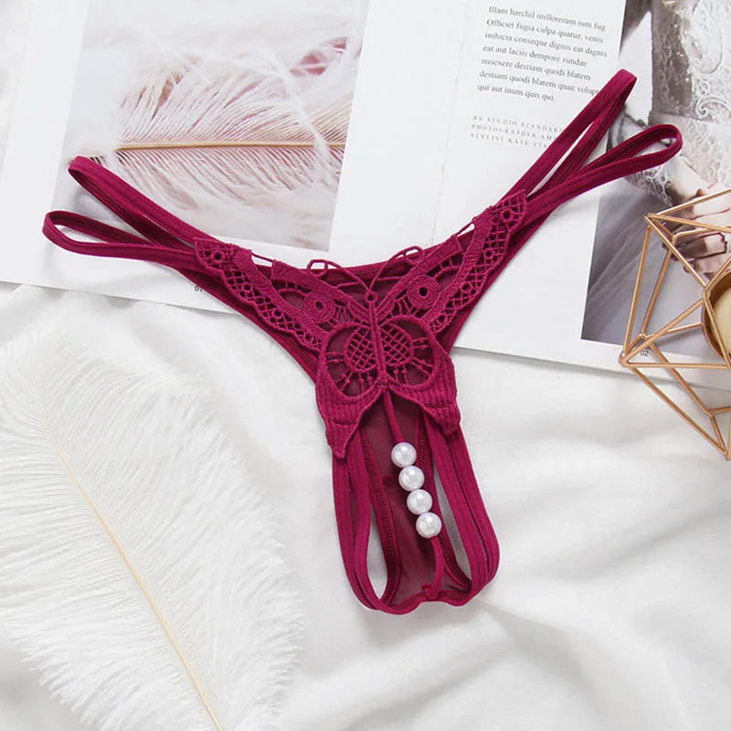 Schmetterling mit Perlen Tangas Frauen Sexy G String Sexy Unterwäsche Tangas Damen Spitze Dessous Sexy Transparente Höschen So ist Leben