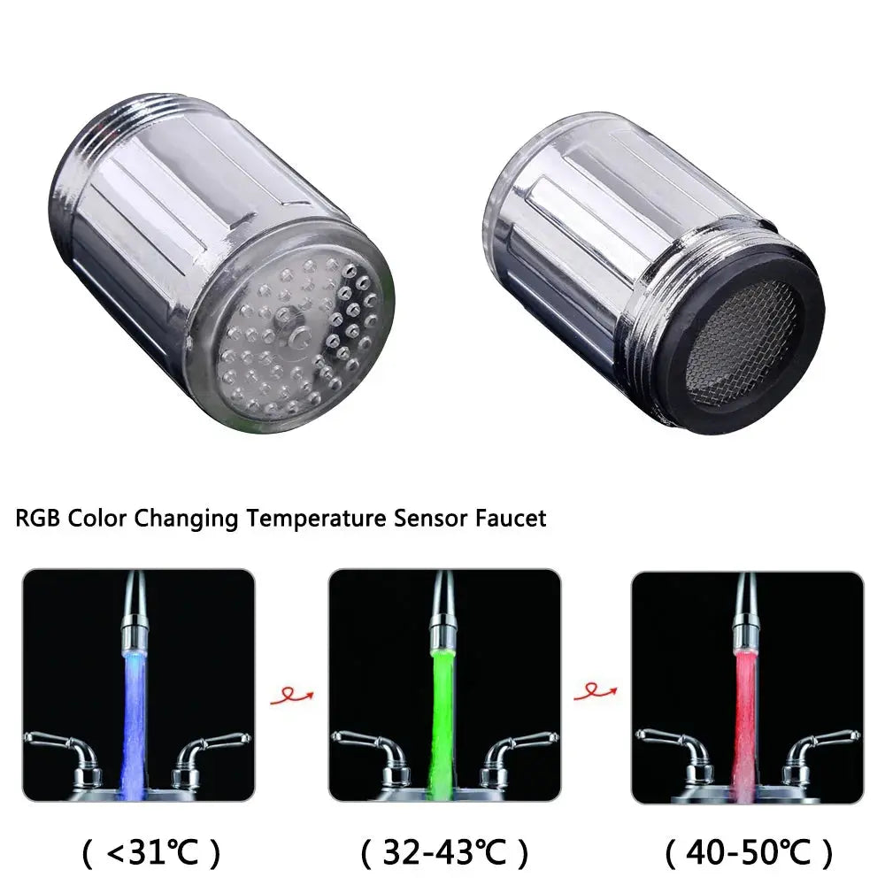 LED Water Faucet Stream Light Kitchen Bathroom Shower Tap Faucet Nozzle Head 7 Color Change Temperature Sensor Light Faucet led - So ist Leben