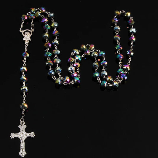 8mm Perlenkristall Rosenkranz Halskette, Charm Rosenkranz Kristall Segen Halskette, Santa Maria Center Kristall Schmuck Halskette So ist Leben