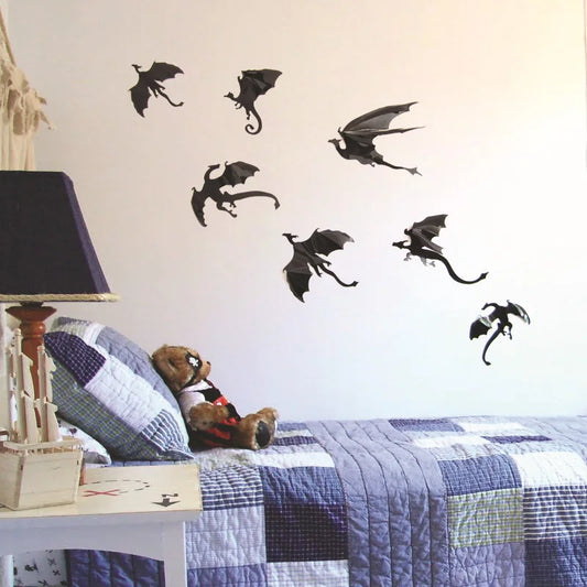 7 Teile/satz Fantasie Halloween Spaß Wand Aufkleber Für Kinder Zimmer Dekor Dinosaurier Jungen Geschenk 3D Drachen Wand Kunst Drachen silhouetten So ist Leben